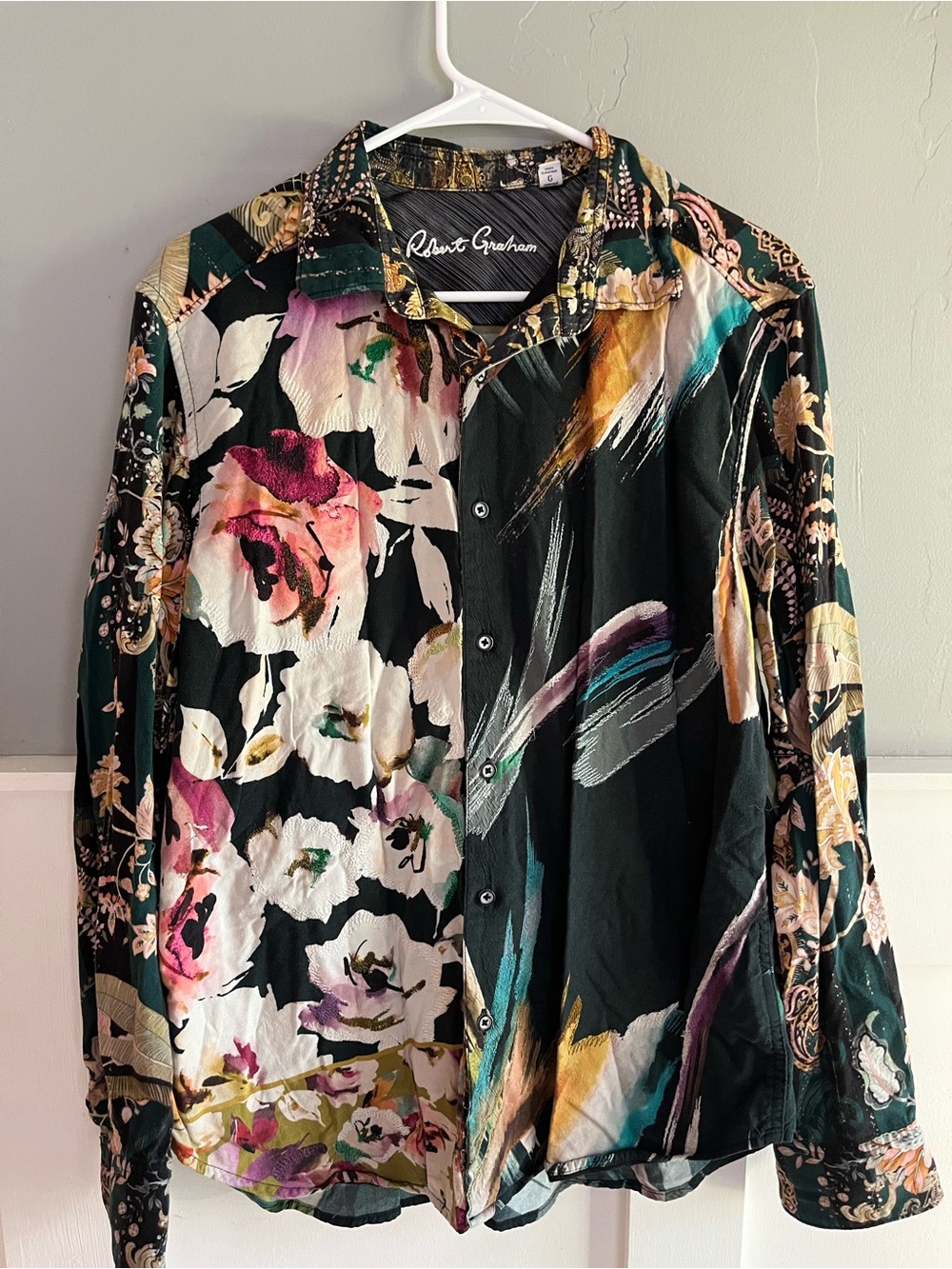 Robert Graham Black Floral & Brushstroke Printed Button-Down Shirt